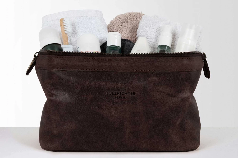 HOLZRICHTER Men's Leather Toiletry Bag No.5-1 Travel Organizer for Shaving & Cosmetics