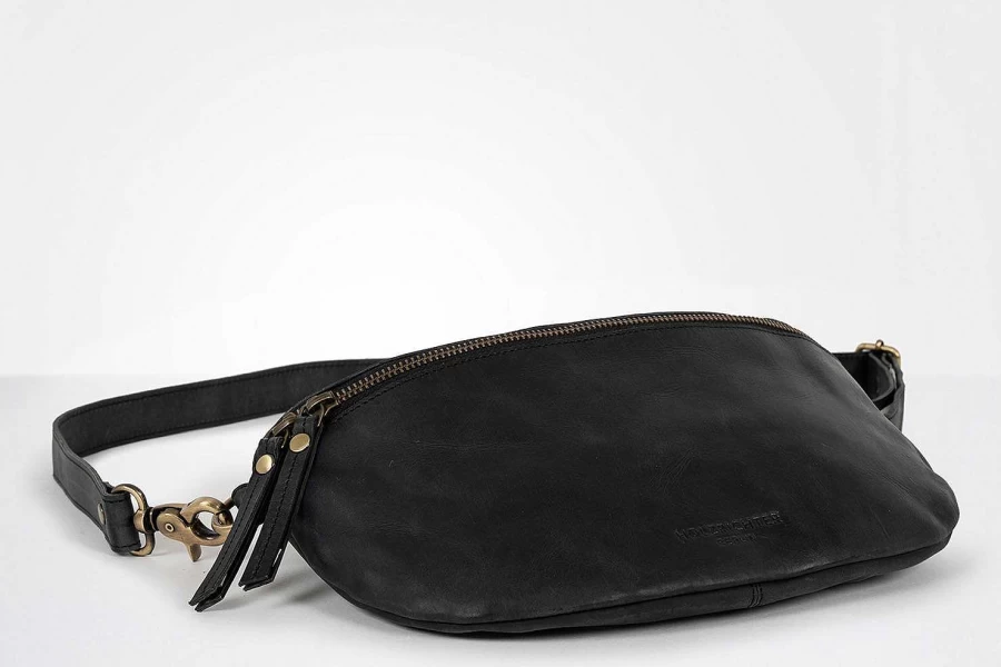 HOLZRICHTER Women's Chevron Black/White Bum Bag with Adjustable Web Strap - No 2-2 (L) & No 4-2 (S) Crossbody Fanny Pack