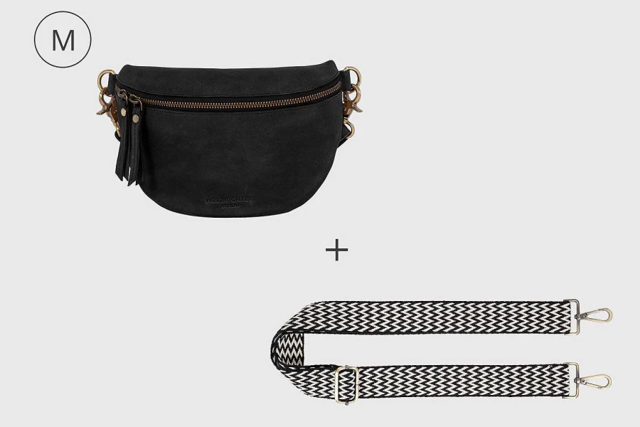 HOLZRICHTER Women's Chevron Black/White Bum Bag with Adjustable Web Strap - No 2-1 (M) & No 4-1 (M) Crossbody Fanny Pack