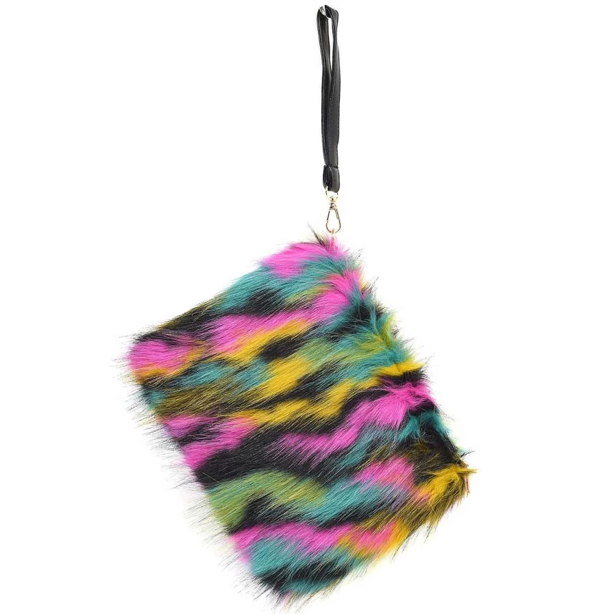 HOLZRICHTER Women's Furry Clutch Bag - Multicolor Black Fashion Handbag for Women