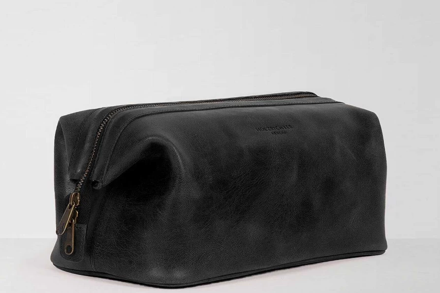 HOLZRICHTER Men's Leather Toiletry Bag No 5-2 (Large) - Travel Shaving Organizer