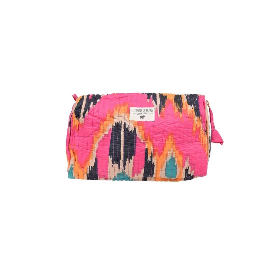 HOLZRICHTER Women's Pink Ikat Small Toiletry Bag for Travel & Cosmetics
