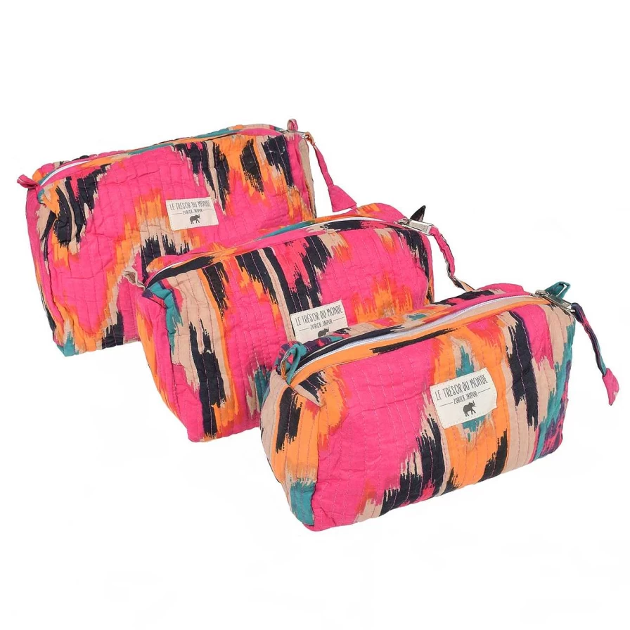 HOLZRICHTER Women's Pink Ikat Small Toiletry Bag for Travel & Cosmetics
